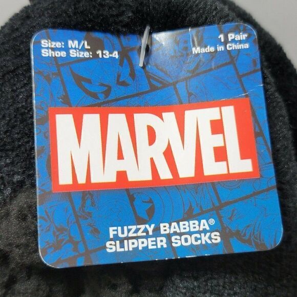 Marvel Slipper Socks Youth Child M/L Shoe Size 13-4 Fuzzy Babba Black NWT - Picture 6 of 7